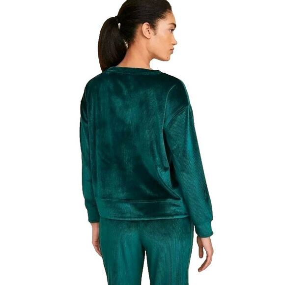 Lou & Grey Ribbed Velour 2-Piece Sweatshirt & Jogger Sz S PLUSH Loungewear Green - Picture 2 of 13